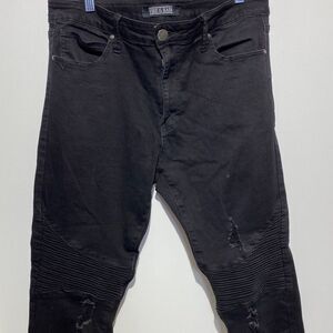 Fire & Rain Women's Ribbed Knee Distressed Skinny Denim Jeans Black Size 34